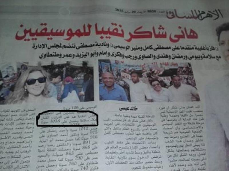 نتيجة انتخابات نقابة المهن الموسيقية - مصر 