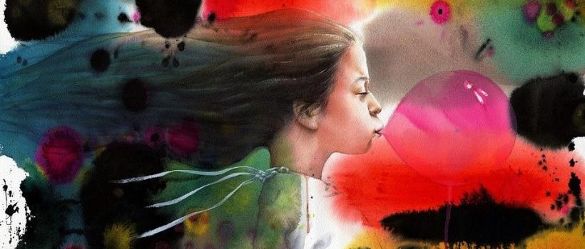 Picture where girl blowing gum