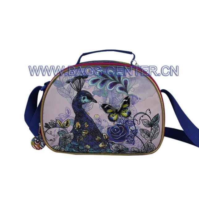 Peacock collection shoulder bag. It is designed with 420D fabric and special shiny sequin fabric. Inside is thick foam and PEVA. Silk printing with sublimation.