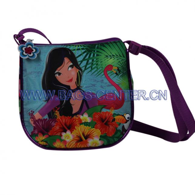 Summer party collection shoulder bag. Mini shoulder bag for little kids, adjustable shoulder strap, one main compartment, leather piping.
