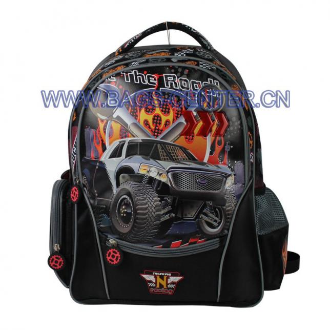 Rocking car collection backpack. This backpack perfectly combines the twill fabric with leather. Reflective piping add safety for the kids, rubber zipper.