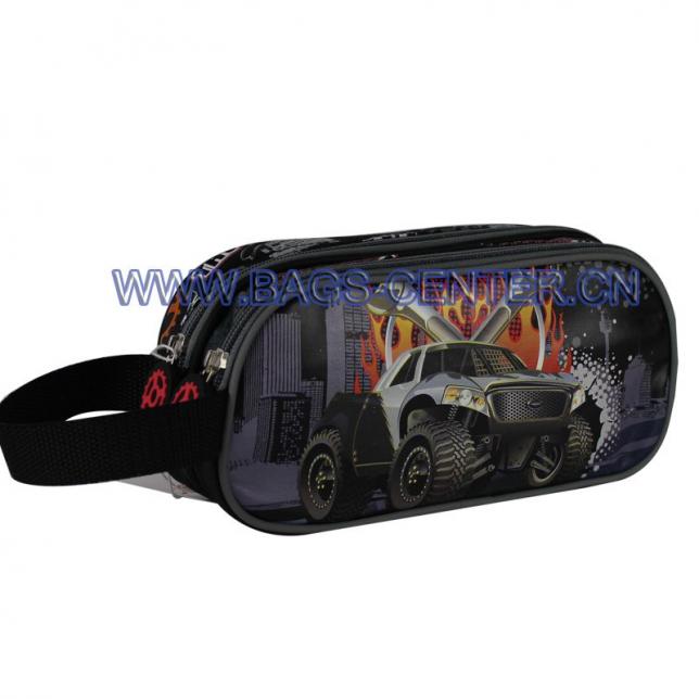 Rocking car collection pencil case. This pencil case is very convenient for kids, two compartments, small side handle, cute car pattern.