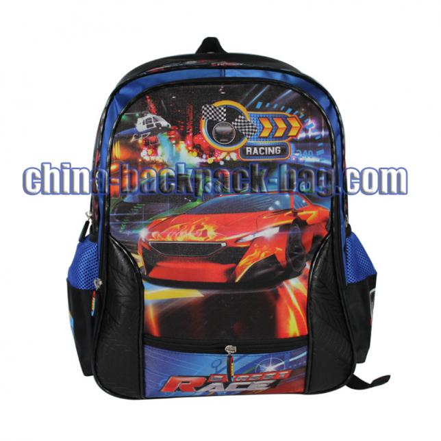 Street race car collection backpack. Use two kinds of Jacquard combination, car is Glitter PVC embossed. The lightspot is the light under the car can glow when you touch it.
