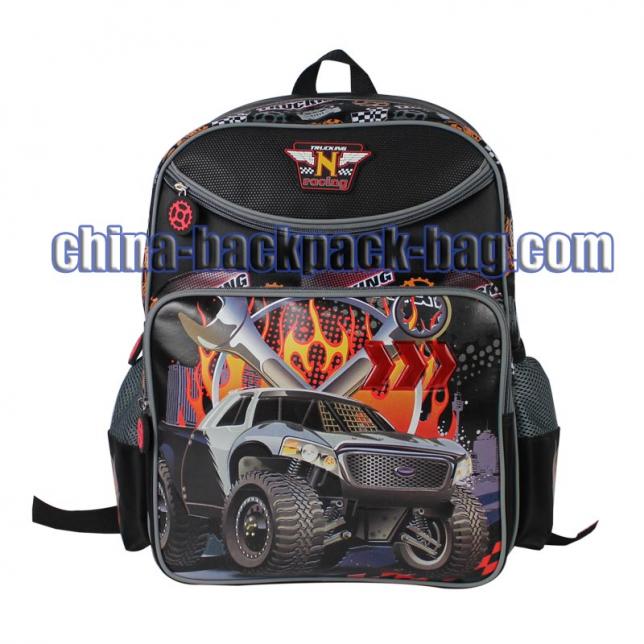Rocking car collection backpack. This backpack perfectly combines the twill fabric with leather. Reflective piping add safety for the kids, rubber zipper.