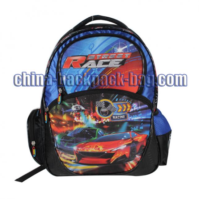 Street race car collection backpack. Use two kinds of Jacquard combination, car is Glitter PVC embossed. The lightspot is the light under the car can glow when you touch it.
