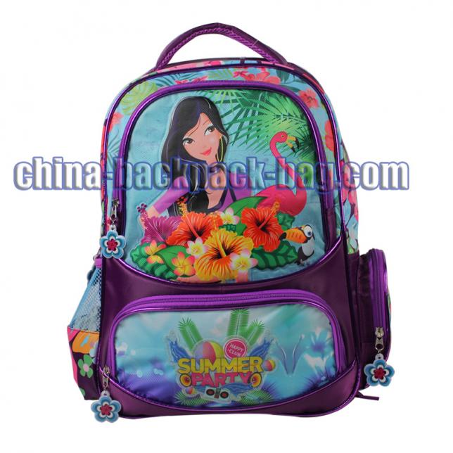 Summer party collection backpack. Twill school backpack, embossed girl logo patch on front, padded ergonomic shoulder straps & back panel.